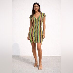 M Missoni Knit Dress IT 38 Multicolour Stripe V-Neck Made in Tunisia Vintage
